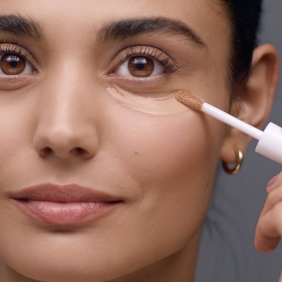 Woman applying concealer under her Eye